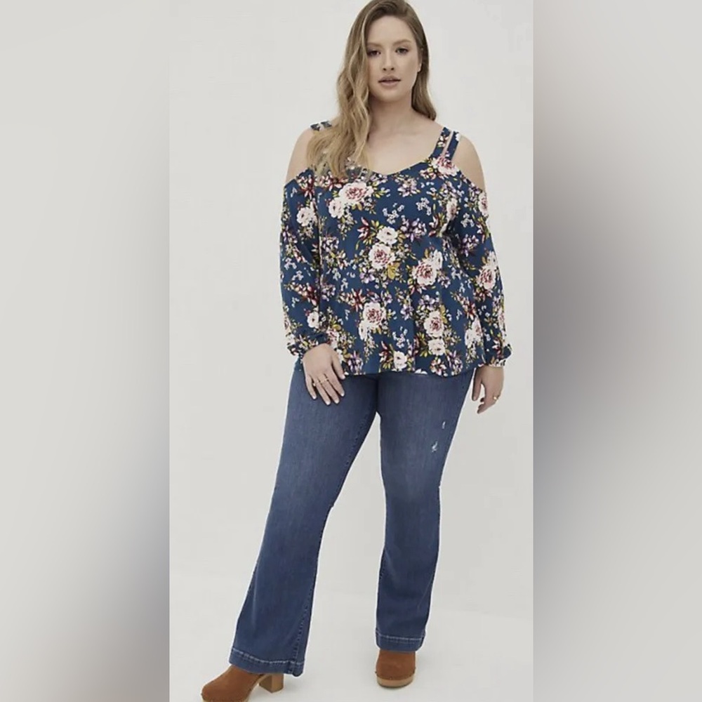 Torrid Teal Floral Cold Shoulder Top